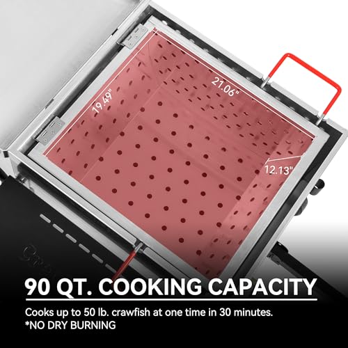 Creole Feast CFB1001A 90 QT Crawfish Boiler, Outdoor Single Sack Propane Gas Cooker with Folding Cylinder Mounting Bracket and Stirring Paddle for Seafood & Crawfish Season, Black - size: 90 quart