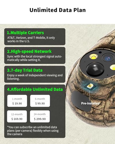 Oculview 4G LTE Cellular Trail Camera 360° Live Streaming Solar Deer Camera, SIM Card Included, Clear Night Vision, Remote Phone Control, Instant Alerts, Cloud Storage for Hunting/Outdoor Security - color: Camouflage