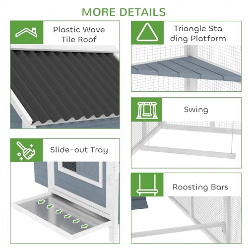 PawHut Extra Large Chicken Coop with 2 Nesting Box, 156" Wooden Hen House Poultry Cage with Extra Long Run Cage, Waterproof Wave Roof, Perches, Swings, for 10-15 Chickens, Rabbits, Ducks, Light Gray