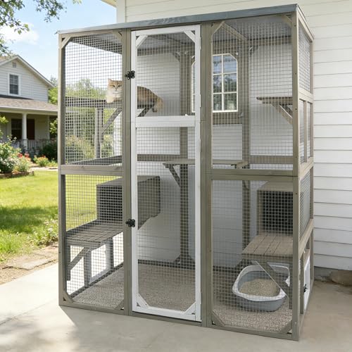 Ketive Catio Outdoor Cat Enclosure Large Window Cat House Walk in Kitty Cage with Multi-Level Platforms, Waterproof Roof for Mulitiple Cats (59" L x 29.5" W x 67.7" H) - size: 59.0"L x 29.5"W x 67.7"H