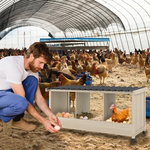 Chicken Nesting Box, 3 Holes Wooden Nesting Box, Hens-Wall Mounted or Floor Use, Chicken Coop Accessorie with PVC Roofing, Preventing Egg Falls, Easy to Assemble, Backyard and Farms - size: 37.8"L x 13.0"W x 16.9"H