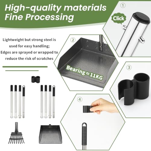 T2Y Dog Pooper Scooper for Multi-Dog Family, Long Handle Rake & Large Tray | 48" Tall No-Bend | 9.4'' Large Tray | Stainless Steel | Adjustable | Works on Grass, Gravel & Dirt | Easy to Install - size: Rake & Large Tray