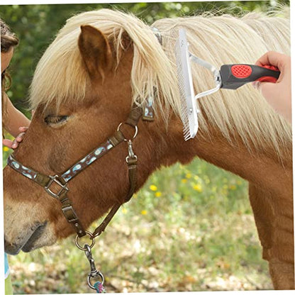 Horse Fur Cleaning Comb with Ergonomic Rubber Handle Durable Metal Teeth Grooming Rake and Livestock Easy Mud and Shedding Hair Removal Promotes