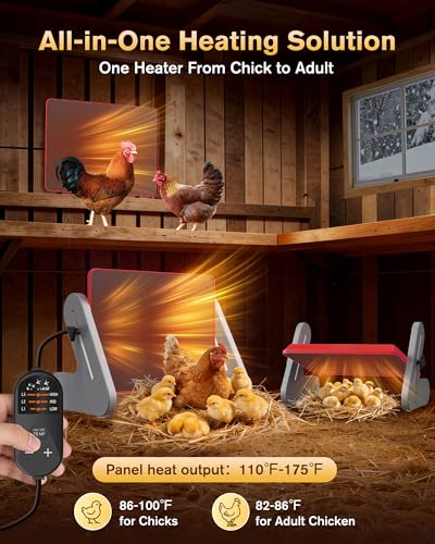 PETTEN Chicken Coop Heater for Winter, Safe Chick Heat Plate ETL Certified, Height and Angle Adjustable Energy-Saving Chick Brooder, 3 Temp Wired Remote/Stand/Wall Mounted, Easy to Install(11-14inch) - size: 11*14.4inch