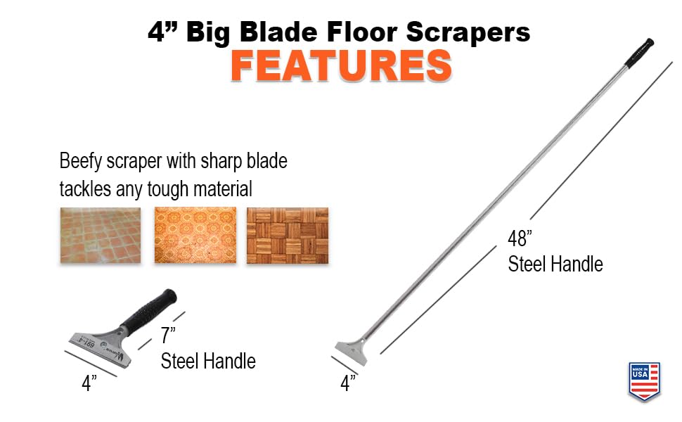 Warner 4" Big Blade Floor Scraper, 48" Steel Handle, 693,white