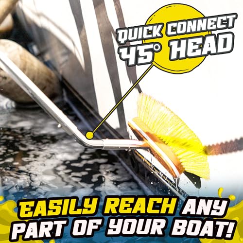Salty Captain Boat Brush Pole with 45° Angle Head – Telescopic Stainless Steel Pole (4ft to 6.5ft) – Ideal for Cleaning Decks & Hulls – Durable, Versatile & Compatible with Multiple Attachments - style: Pole with 45° Angle Head