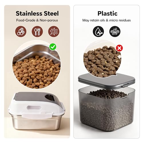 304 Stainless Steel Storage Container with Lid, Metal Storage Bin | Up To 14 Lbs, Mouse Proof, Ant-proof, Coming With Scoop, for Cat Bird Pet Dry Food Treats