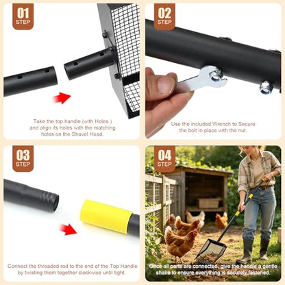 Ihomepark Chicken Poop Scooper & Rake, 42-84" Adjustable Chicken Coop Shovel, 2-in-1 Heavy Duty Iron Sand Sifting Litter Rake for Chicken Coop, Goat, Cat Litter & Barn Yard Waste
