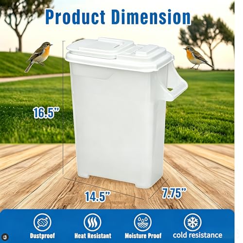 Pet Food Storage Container 16 Quart, Large Capacity Grain Bin with Easy Pour Spout, Airtight Bird Feeder and Dog Cat Treats Dispenser for Kitchen Pantry Organization