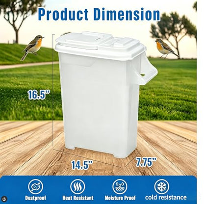 Pet Food Storage Container 16 Quart, Large Capacity Grain Bin with Easy Pour Spout, Airtight Bird Feeder and Dog Cat Treats Dispenser for Kitchen Pantry Organization