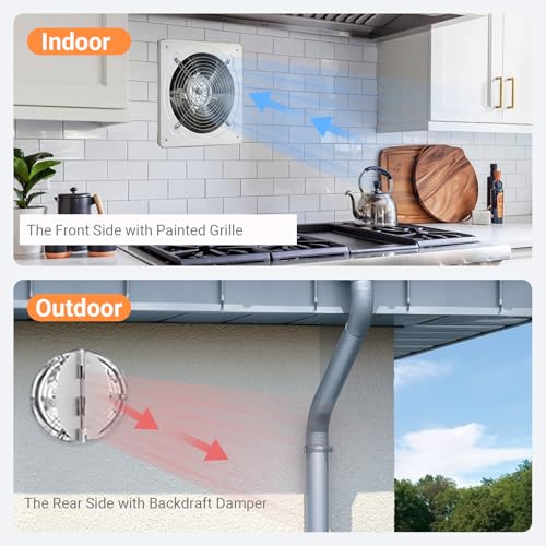 8 inch Exhaust Fan, 686CFM Wall Mounted Vent Fans Metal Kitchen Exhaust Fan | High Airflow Extractor Fan 110V 80W, Small Fume Extractor Ventilation Fan for Attic Chicken Coop Basement Smoking Room Garage - size: 8 inch