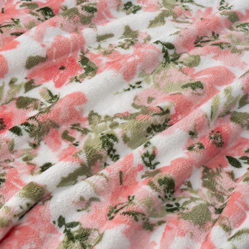 Berkshire Blanket-Classic Heavyweight Soft Printed VelvetLoft® Plush Blanket, Full/Queen Size Soft Fuzzy Warm Blanket for Couch Sofa Bed, Abstraction Pink Green, 90in x 90in - color: Abstraction Pink Green, size: Full/Queen