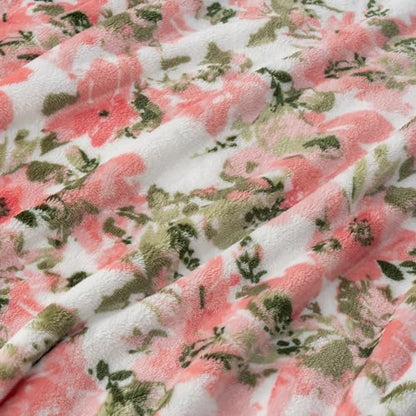 Berkshire Blanket-Classic Heavyweight Soft Printed VelvetLoft® Plush Blanket, Full/Queen Size Soft Fuzzy Warm Blanket for Couch Sofa Bed, Abstraction Pink Green, 90in x 90in - color: Abstraction Pink Green, size: Full/Queen