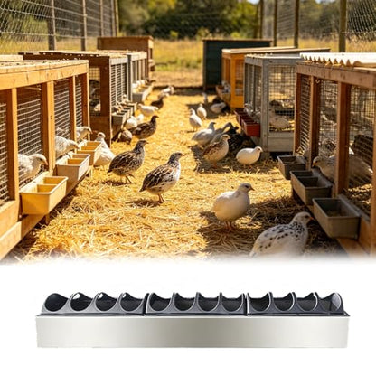 Quail Feeder Trough with Separated Fence, 8 16 24 in Long Small Metal Water Trough, Anti-waste Feed Container for Baby Chicks, Ducklings(L60cm/23.6"(12 Slots)) - size: L60cm/23.6"(12 Slots)