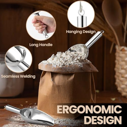 OLESBUR 18oz Stainless Steel Ice Scoop for Freezer – Dishwasher Safe Metal Scooper with Long Handle for Ice Machines, Buckets, Dog Food, Flour, and Canisters – Ideal for Bar, Parties & Weddings - size: 18oz
