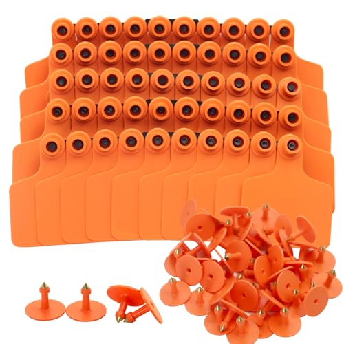 Livestock Blank Ear Tags for Cattle Cows Sheep Pig Goats, 100 Pieces TPU Animal Identification Blank Ear Tags (Orange) - color: Orange