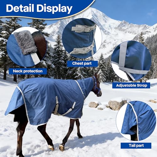 Winter 1200D Premium Turnout Horse Blanket,Medium Weight Waterproof Blanket (Back Length 78 inches (145cm) with Cover) - size: Back Length 78 inches ( 145cm ) with cover
