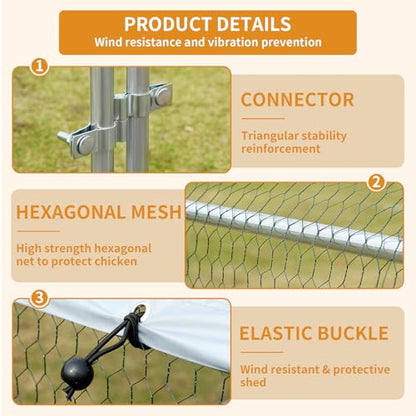 Large Metal Chicken Coop, Walk in Chicken Run for Yard with Waterproof Cover & Secure Lock, Poultry Cage for Aviary and Hen House, Duck Coop and Rabbit Pen 19.6 x 9.8 x 6.5 ft - size: 236.2"L x 117.6"W x 78.0"H