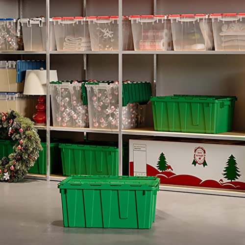 Buckhorn AR2717120204000 Industrial Plastic Stackable Storage KeepBox Tote Container with Hinged Attached Lid, 27-Inch L x 17-Inch W x 12-Inch H, Green - color: Green