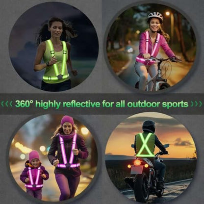 2 Packs Reflective Vest Running Gear, High Visibility Reflective Running Gear Adjustable Elastic Safety Vest for Night Jogging, Biking, Walking or Dog Walking, Running Vest for Men Women Children - color: green &Pink