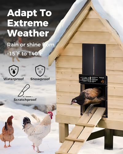Solar Powered Automatic Chicken Coop Door, LCD Display, Timer & Light Sensor, 20-m Remote Control,Electirc Door,4 Modes, USB Rechargeable Battery, Black - color: Black