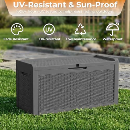 70 Gallon Waterproof Outdoor Storage Box,Deck Boxs for Outdoor and Indoor Use,Deck Storage Box for Picnic Supplies,Gardening Tools,Lockable and Easy to Install(Black)