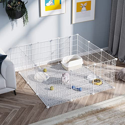 C&AHOME Pet Playpen, Small Animals Supplies, 12 Panels Exercise Playpens Cage, C Grids Portable Yard Fence Indoor, Ideal for Guinea Pigs, Puppy Pet Products, DIY Metal Playpens, 12" × 15" White - color: White, style: 12 Panels
