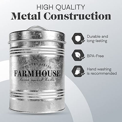 Amici Home Farmhouse Galvanized Canister | Dry Food Storage Container | Airtight Lid | 76 Oz Capacity | Farmhouse Décor | Rustic Metal Canister for Kitchen Countertop