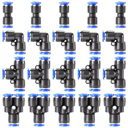 TAILONZ PNEUMATIC 1/2 Inch od Push to Connect Fittings Pneumatic Fittings kit 5 Spliters+5 Elbows+5 tee+5 Straight (20 pcs) - color: Blue, size: 1/2"OD/20PCS