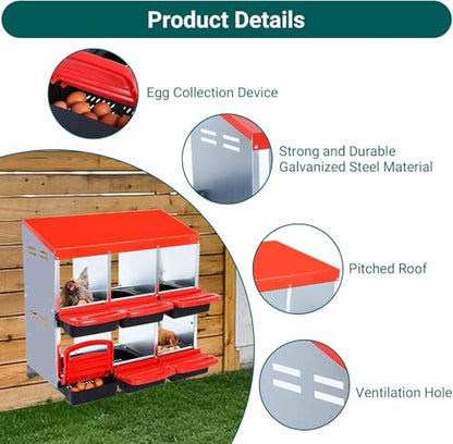 Chicken Nesting Boxes,6 Compartment Nesting Boxes for Laying Eggs,Wall Mount Poultry Roll Away Chicken Laying Boxes,Easy Egg Collection,Cleanable Pull Out Hen Roosting Boxes