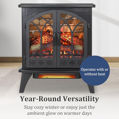 24" Electric Fireplace, Fireplace Heater w/Realistic Flame, Remote, Timer, Freestanding Fireplace w/Adjustable Brightness, Thermostat, Overheating Protection, 1500W, Black - size: 24" (w/Brick Wall Background)