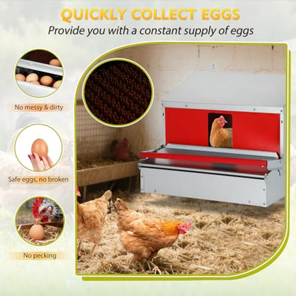 Redants Chicken Nesting Box, Metal Chicken Laying Box with Roll Away Egg Collection, Reversible Wall Mountable Chicken Coop Nesting Boxes for Hens, Ducks, Waterproof, 24"×19.5"×20", Up to 20+ Hens - size: 24.0"L x 19.5"W x 20.0"H