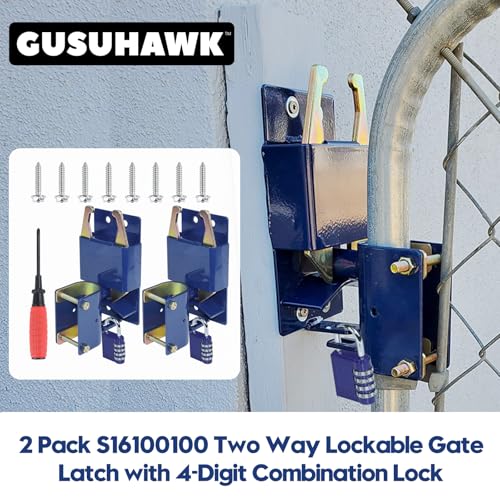 2 Pack S16100100 Two Way Lockable Gate Latch(Large Size Version: 4.1" L x 7.8" H) with 4-Digit Combination Lock for Metal Gates with 1-5/8" to 2" Diameter Tubes, Blue - color: 2x S16100100(Large Size Version 4.1"x 7.8")