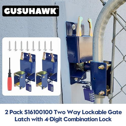 2 Pack S16100100 Two Way Lockable Gate Latch(Large Size Version: 4.1" L x 7.8" H) with 4-Digit Combination Lock for Metal Gates with 1-5/8" to 2" Diameter Tubes, Blue - color: 2x S16100100(Large Size Version 4.1"x 7.8")
