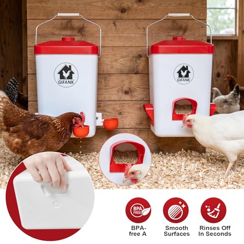 Chicken Feeder and Waterer Set,Hanging Chicken Waterer 3 Gallon | Poultry Water Feeder with Nipples and Feeding Ports No Waste,Chicken Coop Accessories