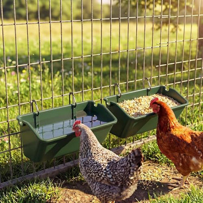 Wenqik 10 Pack Chicken Feeder Waterer Hanging Goat Feeders, 5 Quart Fence Mount Poultry Feed Troughs with Metal Clips and Screws, Livestock Feed Buckets for Sheep Duck Coop, Farm, Geese (Green) - color: Green