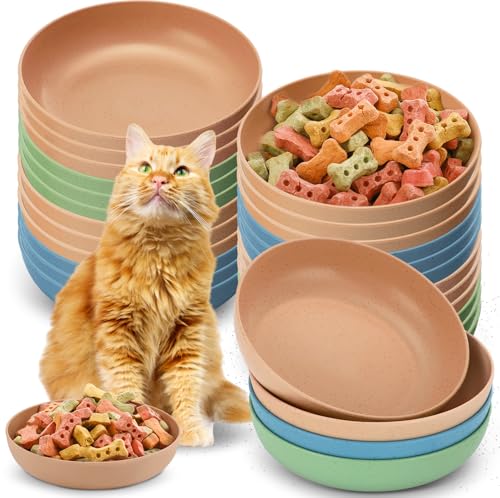 Tioncy 24 Pcs Cat Food Bowl 5.5'' Fatigue Relief Shallow Cat Food Dish Wide and Small Pet Wet Plate Wide Stray Wet Feeding Bowl for Ferrets Feral Short Legged Kitten, Wheat Straw(Three Color,Classic) - color: Three Color, style: Classic