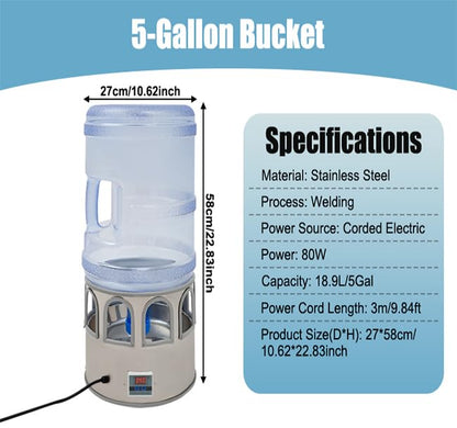 Chicken Water Heater with 5 Gallon Bucket, Heated Poultry Waterer with LED Display, Temp Adjustable(32-122℉), 80W, All-Season Use