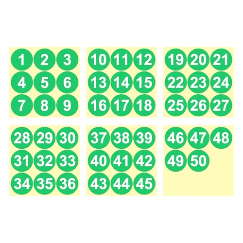 PATIKIL 1 to 50 Number Stickers 2 Inch, Consecutive Vinyl Round Labels Self-Adhesive Dot Colored Decals for Inventory Classification Storage Box Organizing, Green - color: Green, size: 2 Inch