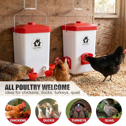 Chicken Feeder and Waterer Set,Hanging Chicken Waterer 3 Gallon | Poultry Water Feeder with Nipples and Feeding Ports No Waste,Chicken Coop Accessories