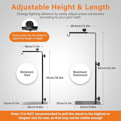Simple Deluxe Reptile Lamp Stand, Adjustable 16"-32" Floor Light Holder Stand Metal Bracket for Reptile Glass Terrarium Heating Light, M: 32.3 x 11.2 inch, Black - style: Lamp Stand M