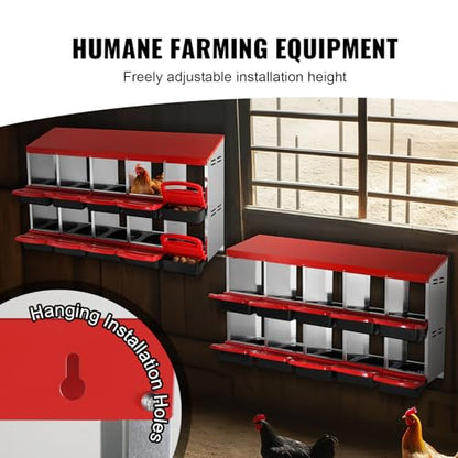 VEVOR Chicken Nest Box, 10-Compartment, 30 to 45 in Stable & Corrosion-Resistant Mental Nesting Boxes with Inclined Nesting Boxes, Bottom Holes & Resting Platform, Fit for Different Chicken Breeds - size: 51.9"L x 20.6"W x 31.1"H