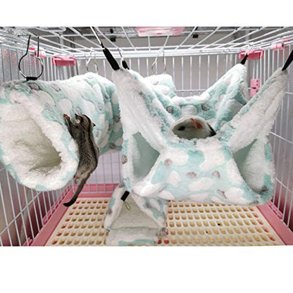 LEFTSTARER Guinea Pig Ferret Rat Hammock Toy Small Animal Cage Accessories Hideout Tunnel & Bunkbed Hammock for Rat Ferret Guinea Pig Hamster Sugar Glider Chinchilla (Hammock Set Heart-Green) - color: Hammock set Heart-Green