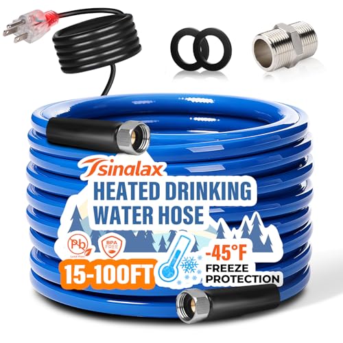 30FT 15FT Heated Water Hose for Rv,-45 ℉ Antifreeze Heated Drinking Garden Water Hose,Lead-Free & BPA-Free, Rv Freshwater Hoses with Fittings, Rv Accessories - size: 30FT