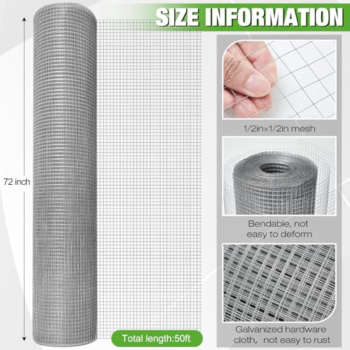 Tatuo Hardware Cloth 1/2 Inch 72in x 50ft Hot Dip Galvanized After Welded Cage Mesh Rolls 21 Gauge Metal Chicken Wire Roll Wire Fencing Poultry Netting for Raised Garden Rodent Animals - color: Silver, size: 72in X 50ft