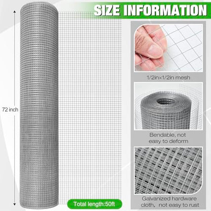 Tatuo Hardware Cloth 1/2 Inch 72in x 50ft Hot Dip Galvanized After Welded Cage Mesh Rolls 21 Gauge Metal Chicken Wire Roll Wire Fencing Poultry Netting for Raised Garden Rodent Animals - color: Silver, size: 72in X 50ft
