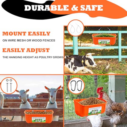 5 Pack Chicken Feeder, Duck Feeder Supplies, Hanging Fence Feed Trough with Clips for Goat, Sheeple, Piglet, Gooses, Turkeys, Dog Livestock Poultry, 8 Quarts in Total, Feed Scoop Included, Orange - color: Orange 5pcs