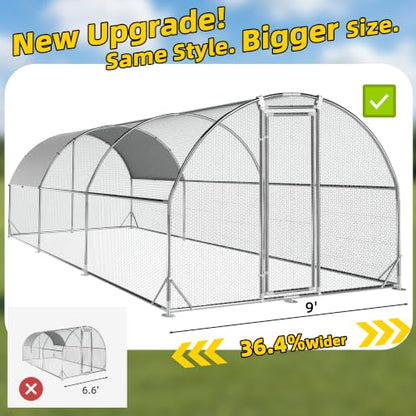 Large Metal Chicken Coop Round Top Upgrade Tri-Supporting Wire Mesh Chicken Run,Chicken Pen with Water-Resident and Anti-UV Cover,Duck Rabbit House Outdoor (Dome Roof 19'L x 9'W x 6.5'H) - size: 228.2"L x 108.0"W x 78.0"H
