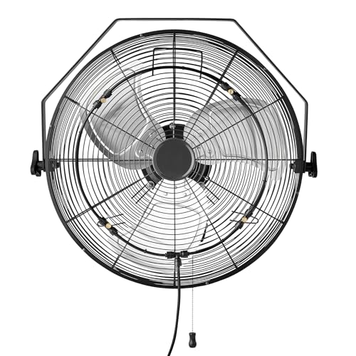 Amazon Basics 18" Outdoor Heavy-Duty Misting Fan, Wall-Mounted, Industrial, Waterproof (IP44), With Tilt Head, Metal Blades, Dual Ball Bearing Motor, 3 Speeds Up to 1550 RPM and 3781 CFM, Black - style: Outdoor Misting Fan