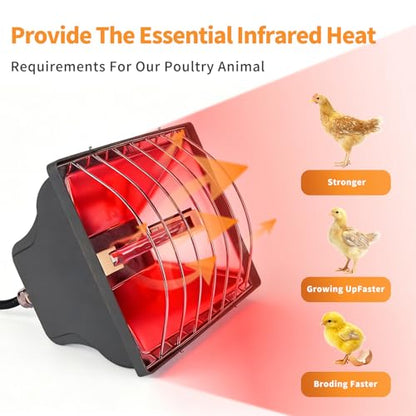 250W Chicken Coop Heat Lamp with Guard, Adjustable Temperature Brooder Heater, 175W/250W Infrared Heating Lamp for Chicks, Ducklings, Poultry, Livestock & Small Pets - size: 1 Pack